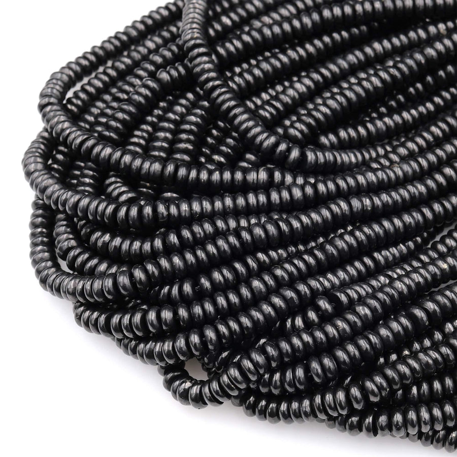 Genuine Natural Shungite 6mm 8mm Rondelle Beads High Quality Black Lustrous Gemstone from Russia 15.5&quot; Strand