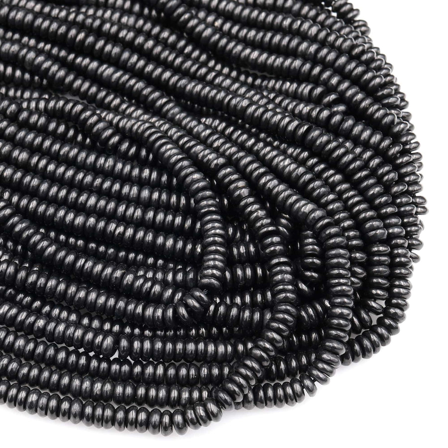 Genuine Natural Shungite 6mm 8mm Rondelle Beads High Quality Black Lustrous Gemstone from Russia 15.5&quot; Strand