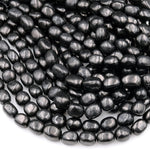 Genuine Natural Shungite Pebble Oval Beads High Quality Black Lustrous Gemstone from Russia 15.5&quot; Strand
