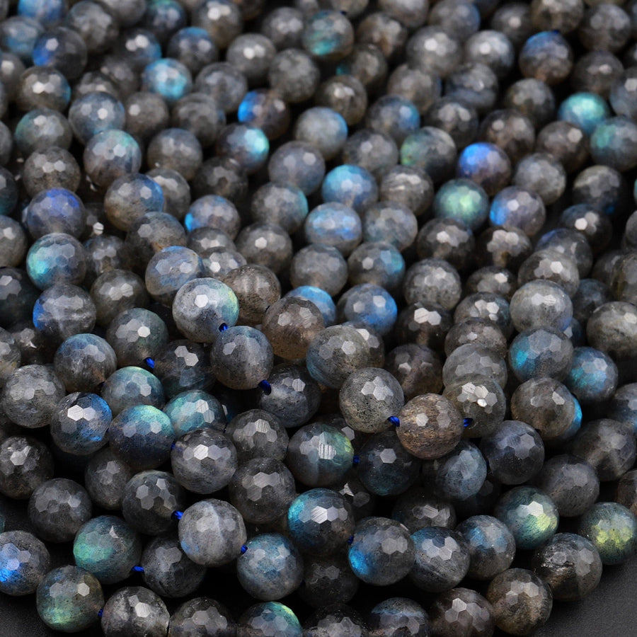 AA Natural Blue Labradorite Faceted 4mm 6mm 8mm 10mm 12mm Round Beads Nothing But Fire Best Quality 15.5&quot; Strand