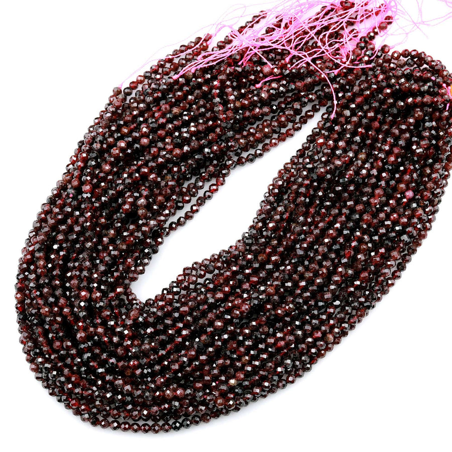 Sparkling Natural Red Garnet Faceted 4mm Round Beads Gemstone 15.5&quot; Strand