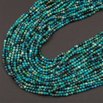 AAA Micro Faceted Tiny Small Natural Chrysocolla Azurite Round Beads 2mm 3mm Laser Diamond Cut Blue Green Gemstone 15.5&quot; Strand