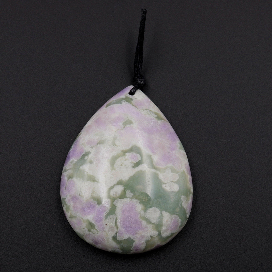 Large Natural Peace Jade Teardrop Pendant Soft Green Violet Pink Purple Colors