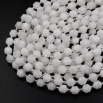 Natural White Moonstone 8mm Beads Faceted Energy Prism Double Terminated Points 15.5&quot; Strand