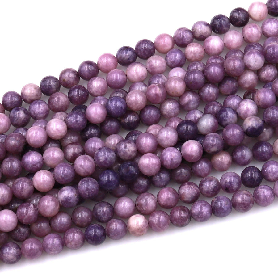 Natural Violet Purple Lepidolite 6mm 8mm 10mm Round Beads 15.5&quot; Strand