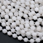 Natural White Moonstone 8mm Beads Faceted Energy Prism Double Terminated Points 15.5&quot; Strand