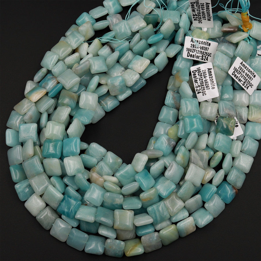 Natural Blue Amazonite Square Cushion Beads 12mm 14mm 15.5&quot; Strand