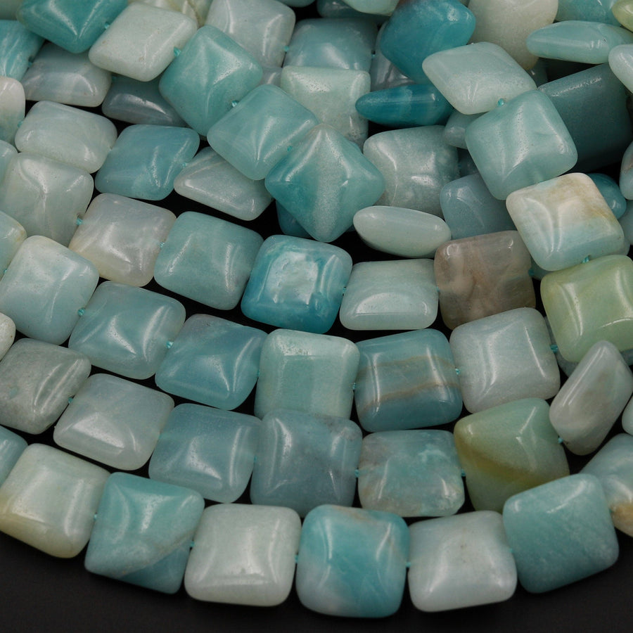 Natural Blue Amazonite Square Cushion Beads 12mm 14mm 15.5&quot; Strand