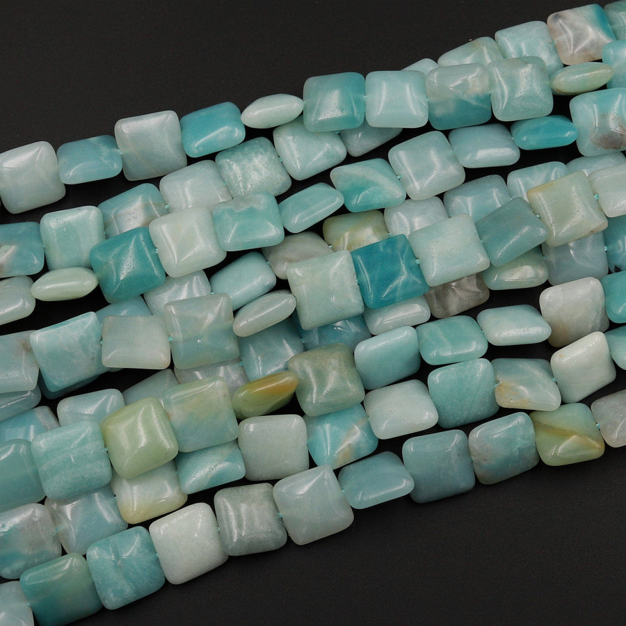 Natural Blue Amazonite Square Cushion Beads 12mm 14mm 15.5&quot; Strand