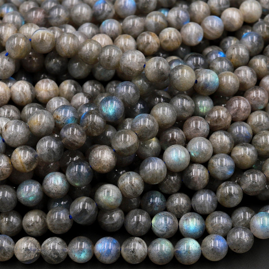 Natural Labradorite 4mm 6mm 8mm 10mm 12mm Round Beads Lots of Fire Flashes 15.5&quot; Strand