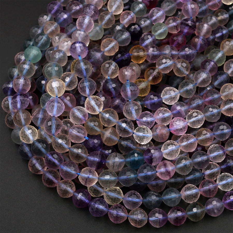AAA Grade Natural Rainbow Fluorite Faceted 8mm 10mm Round Beads Superior Quality Natural Purple Green Yellow Gemstone Beads 15.5&quot; Strand