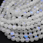 AAA Natural Rainbow Moonstone Round Beads 4mm 6mm 8mm 10mm 11mm 12mm 14mm Blue Flashes Super Translucent Gemstone 15.5&quot; Strand