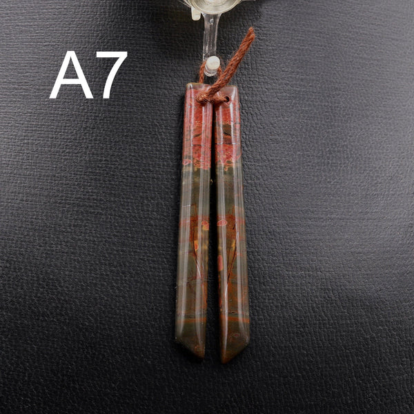 Super Long Linear Spike Earring Pair Matched Gemstone Natural Red Creek Jasper Beads With Beveled Edge Aka Multicolor Picasso Jasper A7