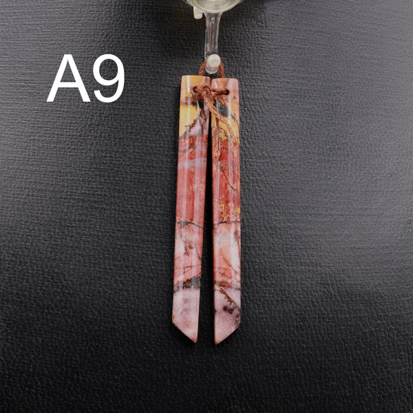 Super Long Linear Spike Earring Pair Matched Gemstone Natural Red Creek Jasper Beads With Beveled Edge Aka Multicolor Picasso Jasper A9