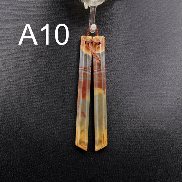 Super Long Linear Spike Earring Pair Matched Gemstone Natural Red Creek Jasper Beads With Beveled Edge Aka Multicolor Picasso Jasper A10