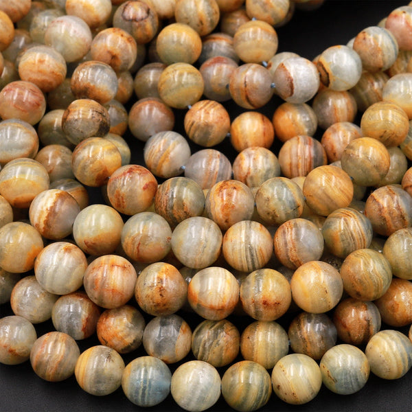 Natural Argentina Lemurian Aquatine Calcite Aka Blue Calcite Smooth Round Beads 6mm 8mm 10mm 12mm 15.5&quot; Strand