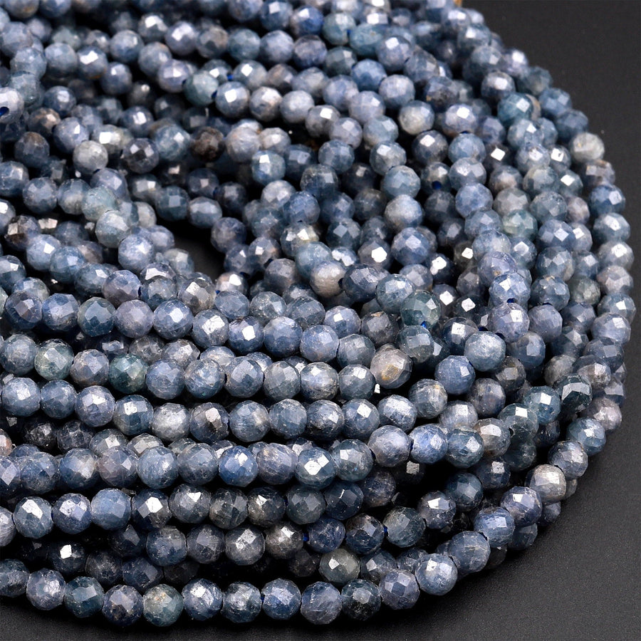 Natural Burma Blue Sapphire Faceted 5mm 8mm Round Beads 15.5&quot; Strand