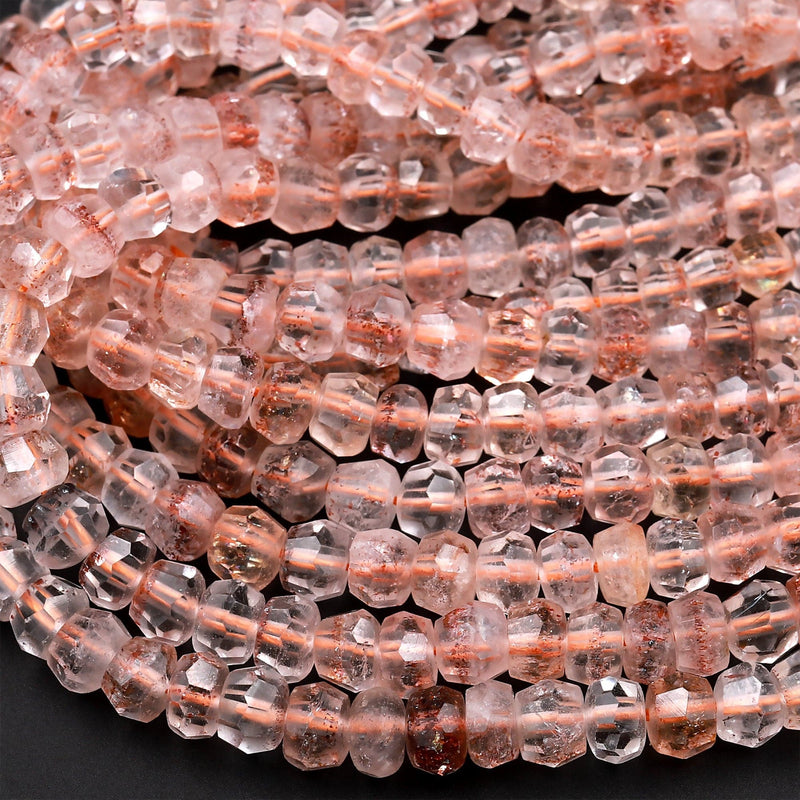 Faceted Red Hematoid Phantom Quartz 6mm 8mm Rondelle Beads Rare Red Quartz Crystal Powerful Energy Stone 15.5&quot; Strand