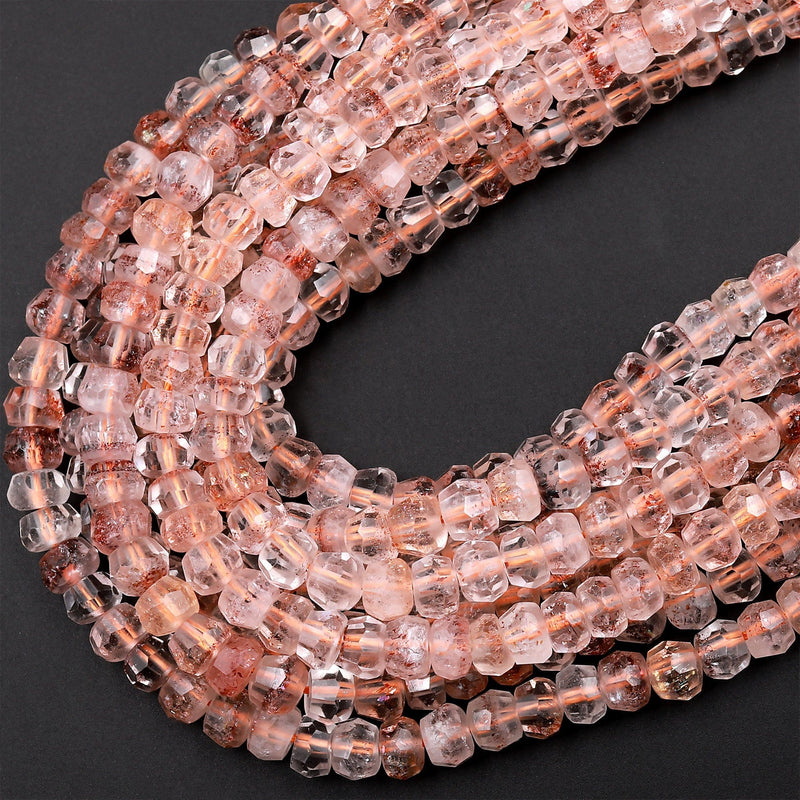 Faceted Red Hematoid Phantom Quartz 6mm 8mm Rondelle Beads Rare Red Quartz Crystal Powerful Energy Stone 15.5&quot; Strand