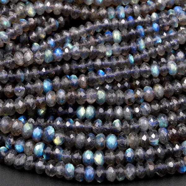 Best of All! AAA Micro Faceted Labradorite Rondelle Beads 6mm 8mm Nothing But Brilliant Rainbow Blue Flashes Fire Diamond Cut 15.5&quot; Strand
