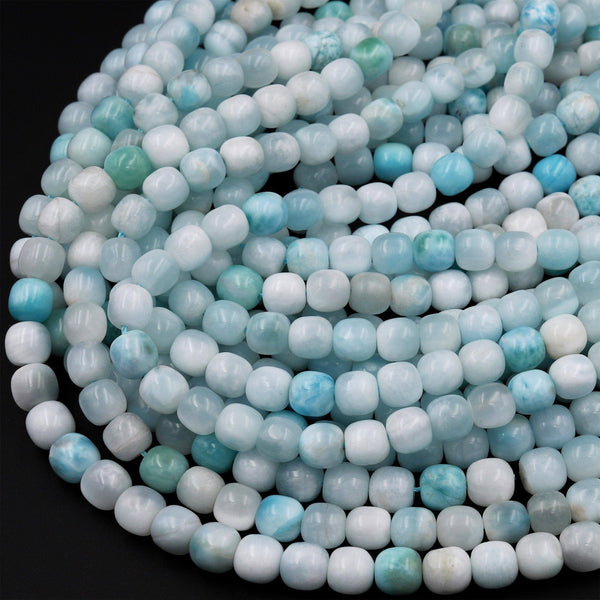 Natural Larimar 6mm 7mm 8mm Rounded Barrel Beads High Quality Real Genuine Natural Blue Larimar Gemstone 15.5&quot; Strand