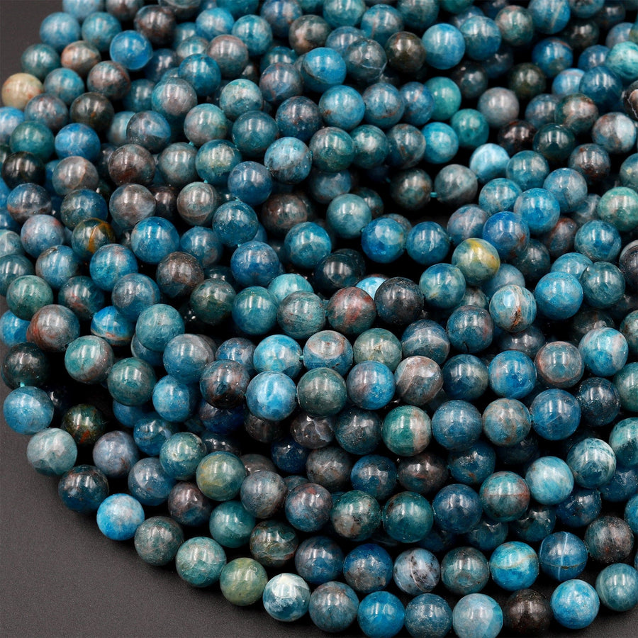 Natural Teal Blue Apatite 6mm 8mm 10mm Round Beads Smooth Polished Gemstone Beads 15.5&quot; Strand
