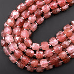 Natural Strawberry Quartz Faceted 8mm 10mm Dice Cube Square Beads 15.5&quot; Strand
