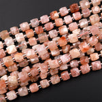 Natural Sunstone Faceted 8mm 10mm Dice Cube Square Beads 15.5&quot; Strand
