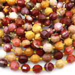 Australian Mookaite Jasper 8mm 10mm Beads Faceted Energy Prism Double Point Cut Gorgeous Sunset Colors Maroon Red Yellow Tan 15.5&quot; Strand