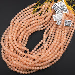 Natural Peach Chalcedony Smooth Round Beads 6mm 8mm 10mm Icy Soft Pastel Peach Gemstone 15.5&quot; Strand