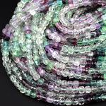 Natural Fluorite Faceted 5mm Cube Square Dice Beads Pastel Pink Purple Green Gemstone 15.5&quot; Strand