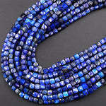 Natural Blue Lapis Gemstone Faceted 4mm Cube Square Dice Beads 15.5&quot; Strand