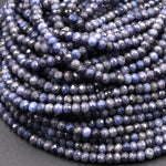 Micro Cut Faceted Natural Blue Sapphire 3mm Rondelle Beads Earthy Genuine Real Blue Sapphire Gemstone 15.5&quot; Strand