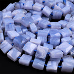 Faceted Natural Blue Lace Agate Square Cushion Beads 15.5&quot; Strand