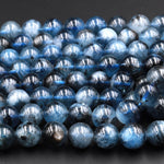 Extremely Rare Natural Cat's Eye Aquamarine Mica Matrix 8mm 10mm Round Beads Real Genuine Natural Blue Aquamarine Gemstone 15.5" Strand