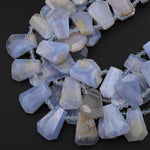 Natural Blue Chalcedony Faceted Trapezoid Rectangle Cushion Beads Unique Tapered Teardrop Shape Cut Good for Focal Pendant 15.5&quot; Strand