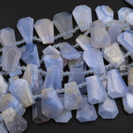 Natural Blue Chalcedony Faceted Trapezoid Rectangle Cushion Beads Unique Tapered Teardrop Shape Cut Good for Focal Pendant 15.5&quot; Strand