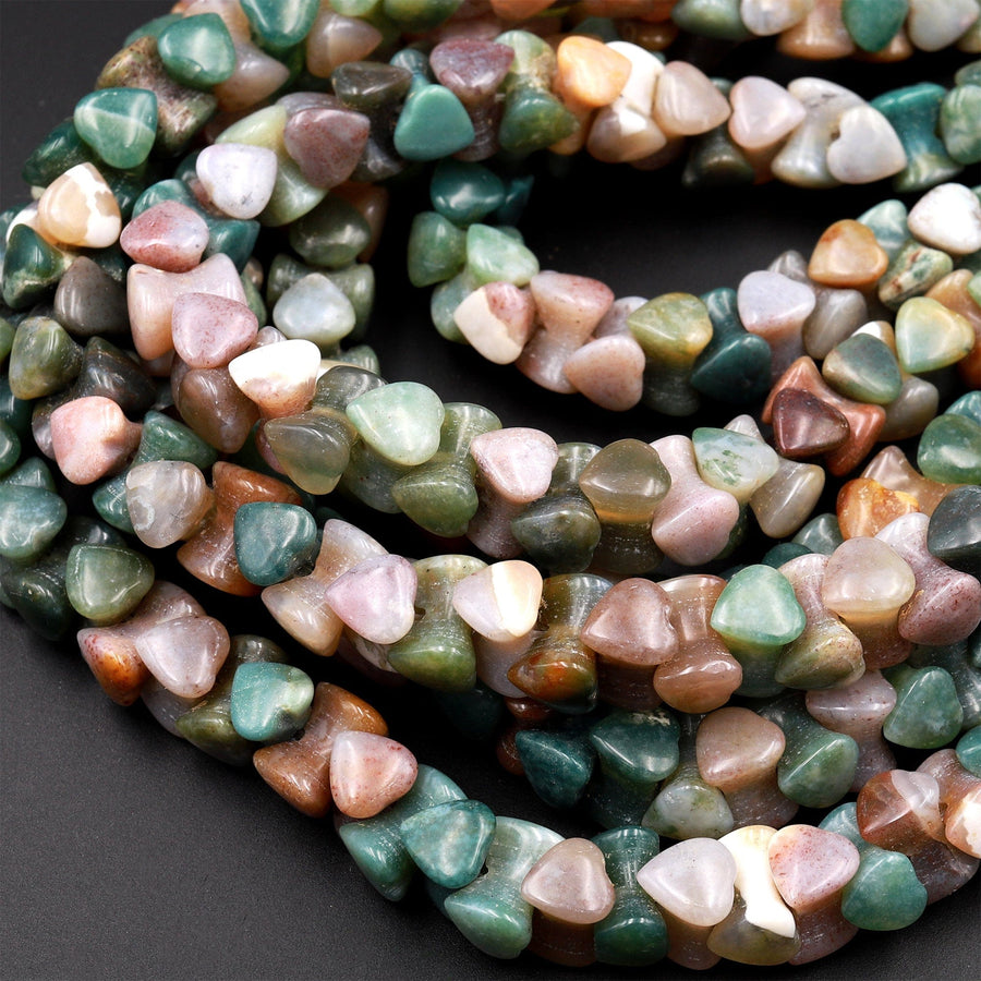 Double Heart Cut Natural Indian Agate Beads 10mm 15.5&quot; Strand