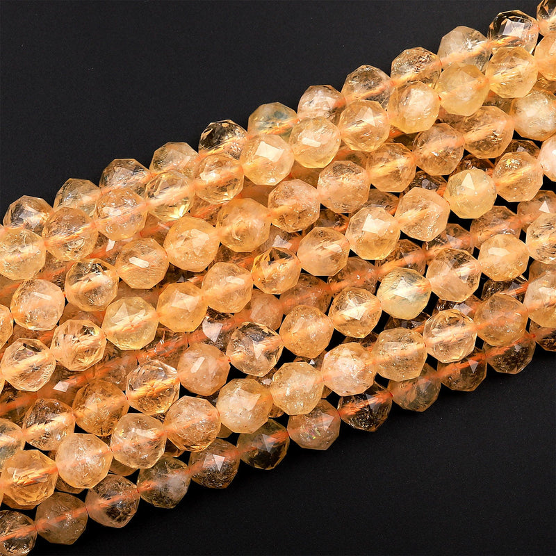 AAA Natural Citrine Faceted 6mm 8mm 10mm Beads Rounded Nuggets Geometric Diamond Double Hearted Cut 15.5&quot; Strand