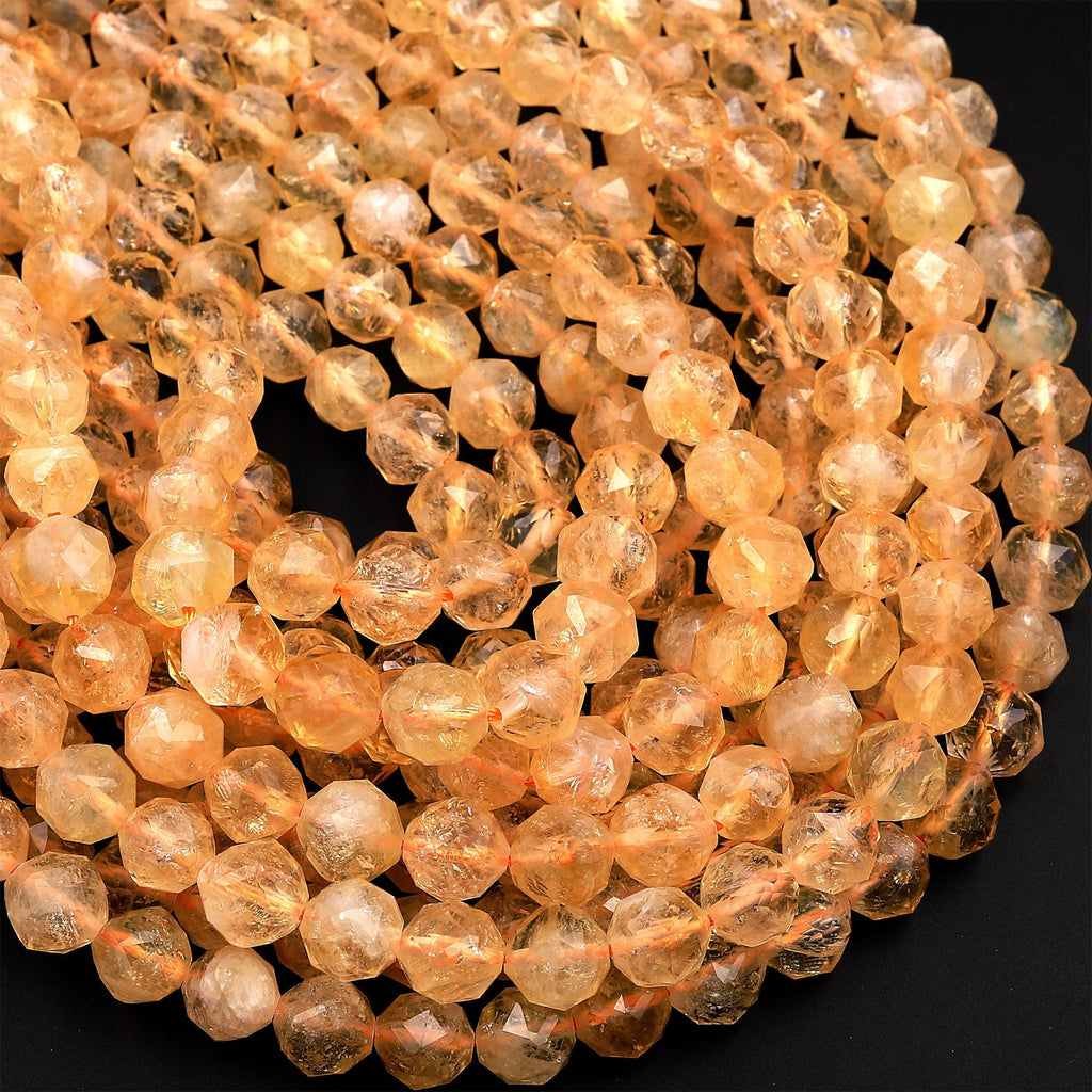 AAA Natural Citrine Faceted 6mm 8mm 10mm Beads Rounded Nuggets Geometric Diamond Double Hearted Cut 15.5&quot; Strand