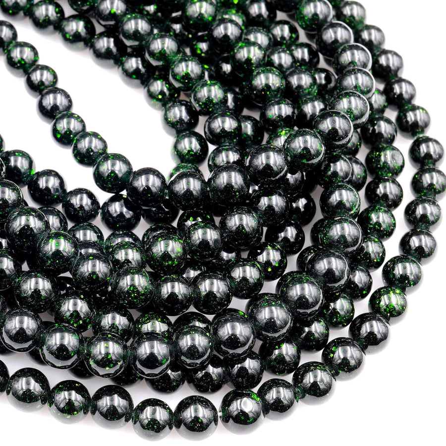 AAA Sparkling Green Goldstone 4mm 6mm 8mm 10mm Smooth Round Beads 15&quot; Strand
