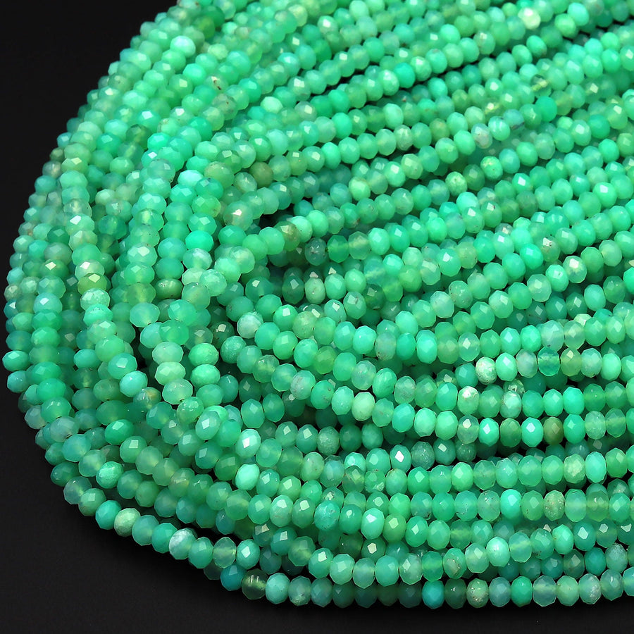 AAA Natural Australian Green Chrysoprase Faceted 4mm Rondelle Beads Diamond Cut Gemstone Beads 15.5&quot; Strand