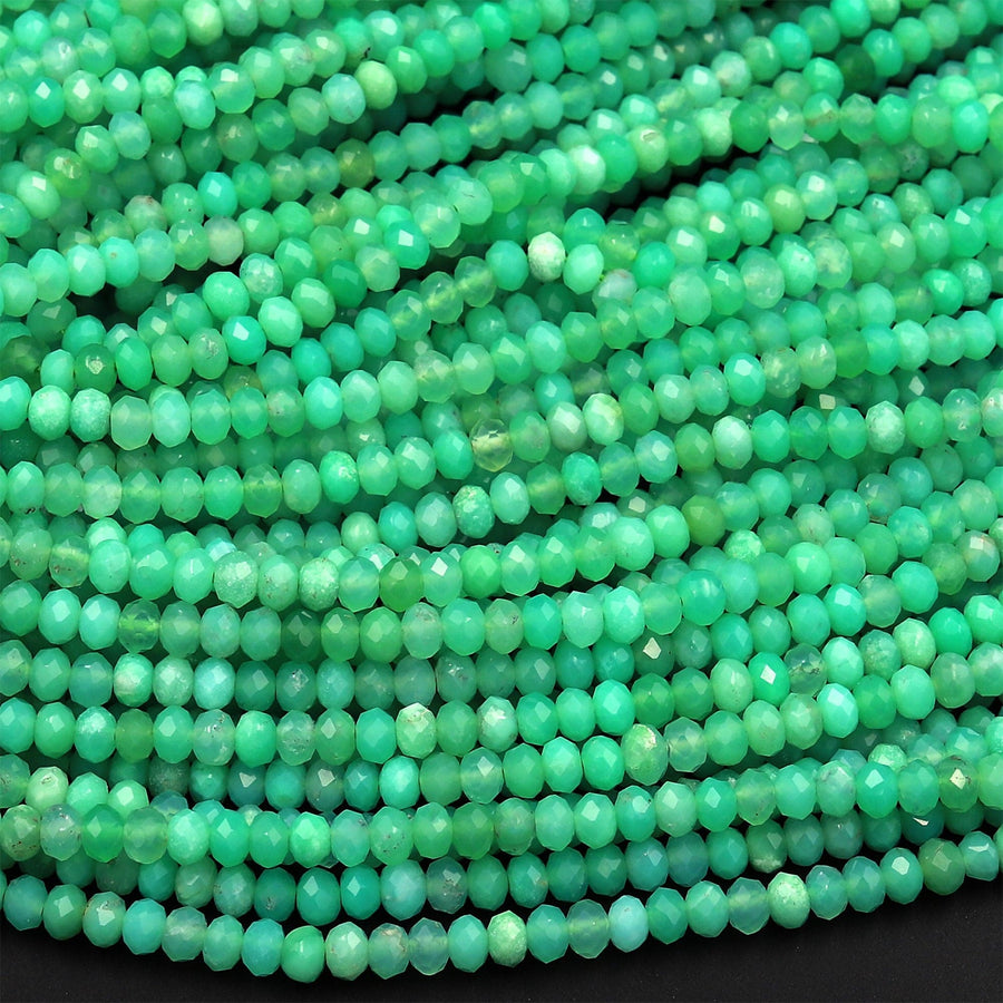 AAA Natural Australian Green Chrysoprase Faceted 4mm Rondelle Beads Diamond Cut Gemstone Beads 15.5&quot; Strand