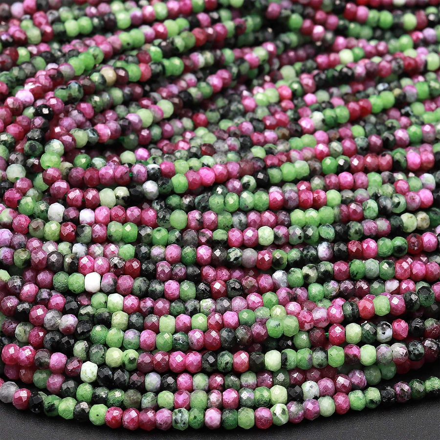AAA Natural Ruby Zoisite 3mm Faceted Rondelle Beads Micro Laser Diamond Cut Gemstone 16&quot; Strand