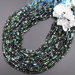 Natural Paraiba Blue Tourmaline Faceted 3mm 4mm Round Beads Diamond Cut Gemstone 16&quot; Strand