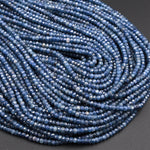 AAA Natural Blue Sapphire Faceted 3mm Rondelle Beads Micro Laser Diamond Cut Genuine Gemstone 15.5&quot; Strand