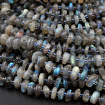 Natural Labradorite Beads Freeform Center Drilled Rondelle Disc Organic Cut Nuggets 15.5&quot; Strand
