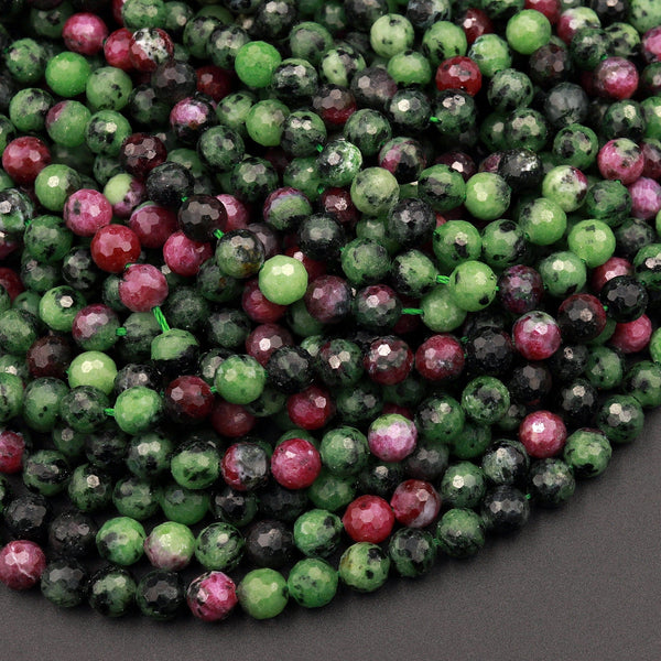 Faceted Natural Ruby Zoisite 6mm Round Beads 15.5&quot; Strand