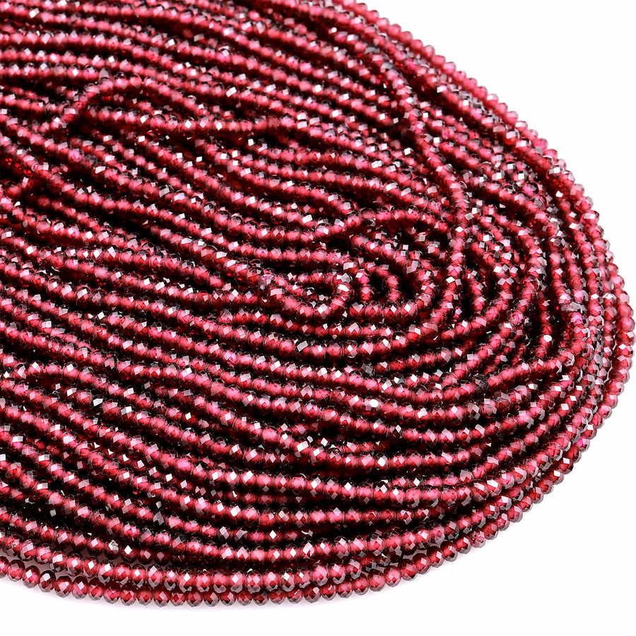 AAA Natural Red Garnet Faceted 3mm Rondelle Beads High Quality Laser Diamond Cut Gemstone 15.5&quot; Strand