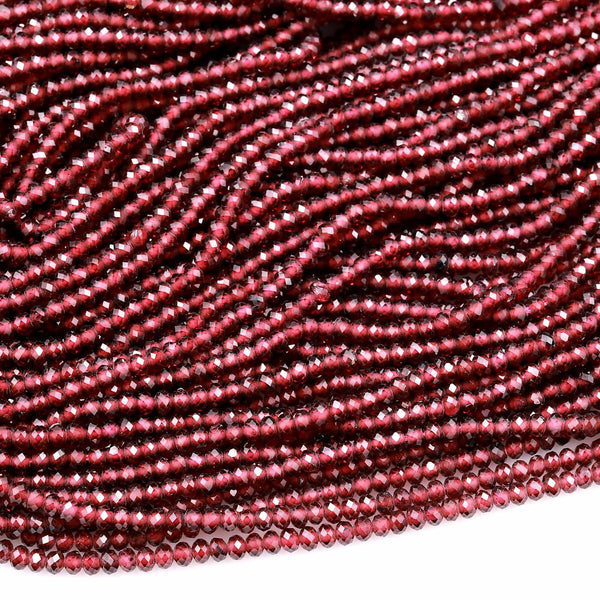AAA Natural Red Garnet Faceted 3mm Rondelle Beads High Quality Laser Diamond Cut Gemstone 15.5&quot; Strand